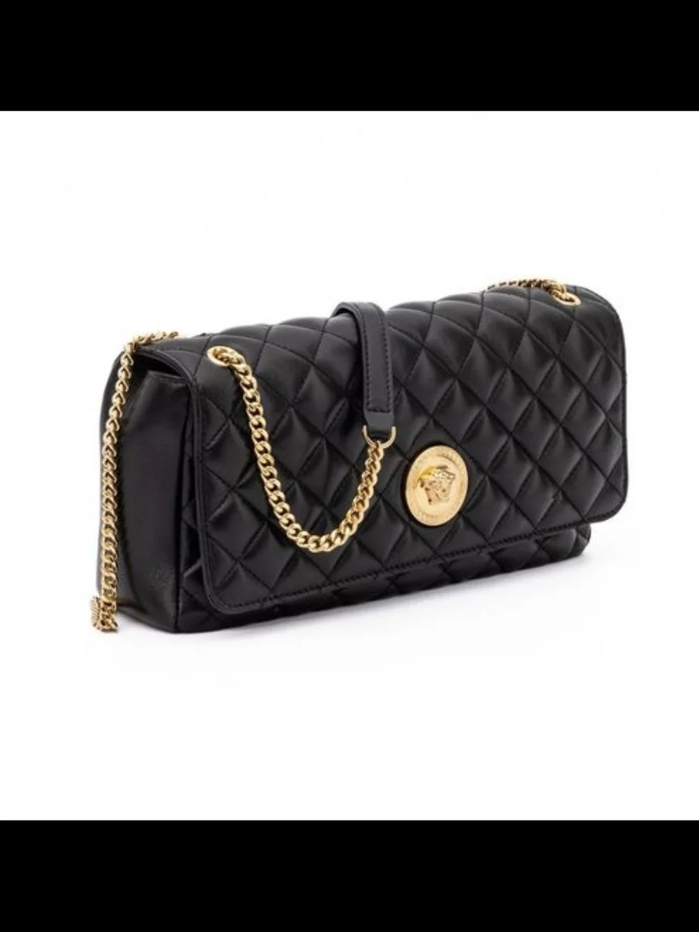 Versace Black Quilted Shoulder Bag with Gold Chain